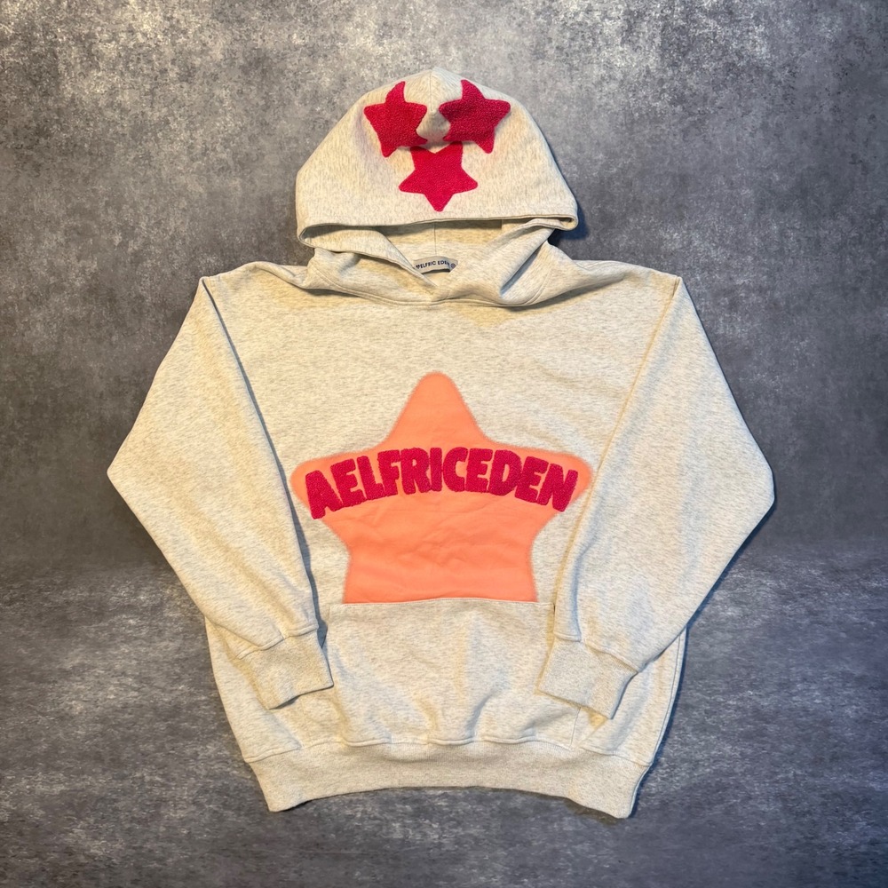 Aelfric Eden Star Hoodie XS Heather Gray Pink Patch Oversized Streetwear